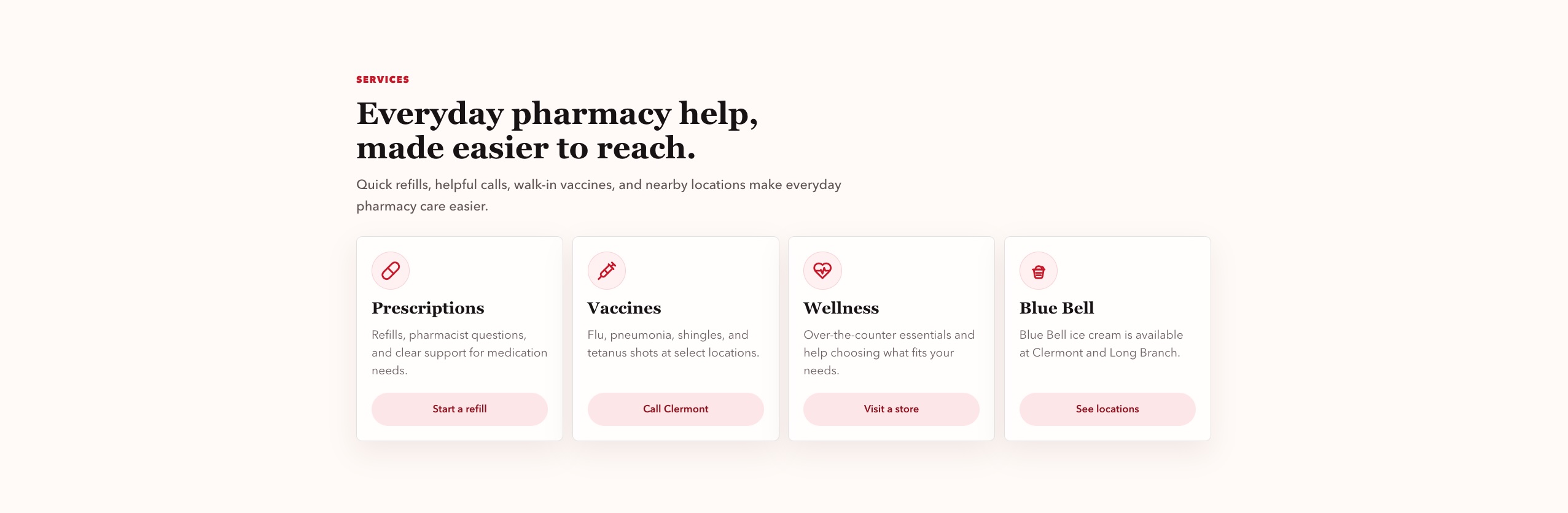 Pharmacy website services section